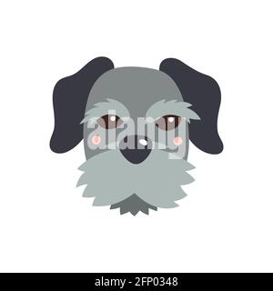 Le visage du chien. Illustration d'un animal de compagnie drôle de dessin animé dans un style plat tendance. Isolé sur blanc. Banque D'Images