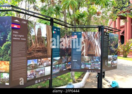 Panels de pays coopérants pour la préservation des ruines d'Angkor à Le Musée national Banque D'Images