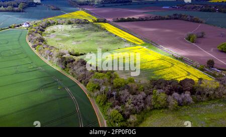 Vue aérienne de Coldblow Woods et des terres agricoles à Coldblow Farm, Ripple, Kent Banque D'Images