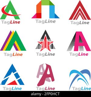 Collection d'icônes professionnelles colorées et créatives basées sur la lettre Un type Illustration de Vecteur