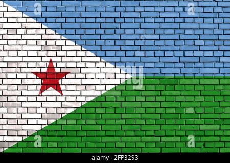 De Djibouti drapeau peint sur mur de brique Banque D'Images