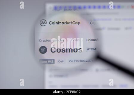 New York, États-Unis - 1er mai 2021 : gros plan du logo de la crypto-monnaie ATOM sur la page du site Web, éditorial Banque D'Images