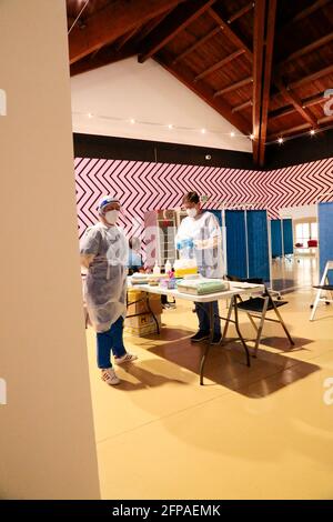 Rivoli / Italie, 20 mai 2021, le plus beau centre de vaccination au monde est situé à l’intérieur du château de Rivoli, près de Turin en Italie. Le musée du Château Banque D'Images