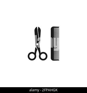 Ciseaux noirs et peigne à cheveux. Outils de coiffure. Logo Barbershop. Salon de beauté. Illustration vectorielle isolée sur blanc. Illustration de Vecteur