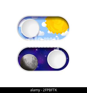 Boutons de commutation marche/arrêt jour et nuit isolés sur blanc Illustration de Vecteur