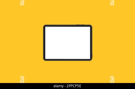 Maquette de tablette noire isolée sur jaune. Écran réactif pour afficher votre conception de site Web mobile. Vecteur Illustration de Vecteur