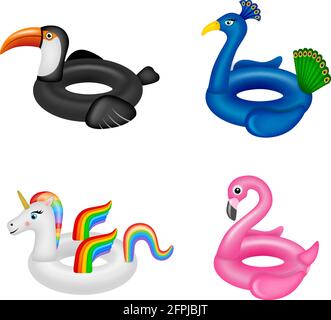 Jeu de jouets gonflables d'été. Anneaux de natation isolés en forme d'animaux Illustration de Vecteur