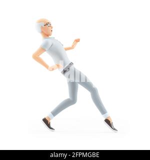 homme senior en 3d marchant sur un pied à pieds, illustration isolée sur fond blanc Banque D'Images