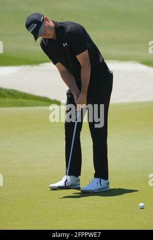 Kiawah Island, États-Unis. 20 mai 2021. Jordan Spieth pute au premier trou du premier tour au 103e championnat PGA au Kiawah Island Golf Resort Ocean course sur Kiawah Island, Caroline du Sud, le jeudi 20 mai 2021. Photo de Richard Ellis/UPI crédit: UPI/Alay Live News Banque D'Images