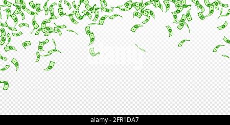 Les billets du dollar américain chutent. Factures en USD limitées sur fond transparent. Argent des États-Unis. Illustration vectorielle curieuse. Jackpot, richesse ou succes favorables Illustration de Vecteur