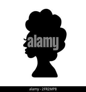 Silhouette africaine américaine de femme avec des cheveux fro bouclés. Profil de jeune femme noire isolée sur blanc. Illustration vectorielle Illustration de Vecteur