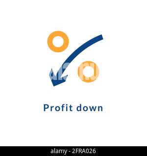 Icône coût de profit à faible taux. Réduction des coûts diminution du pourcentage de profit Illustration de Vecteur