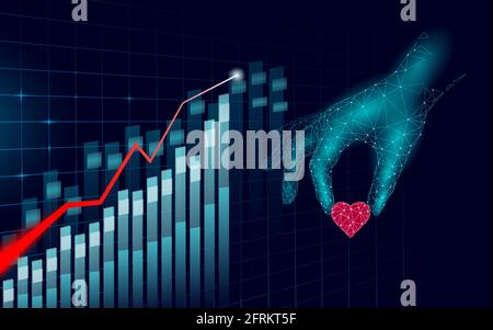 Collecte de fonds donnant le symbole coeur argent main. Projet social de don de bénévoles de bienfaisance. Financement financement illustration vecteur poly sombre bas Illustration de Vecteur