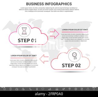 Infographies avec flèches. Concept métier vectoriel de 2 étapes, icônes. Modèle de deux façons pour le diagramme, le Web, la bannière, les présentations Illustration de Vecteur