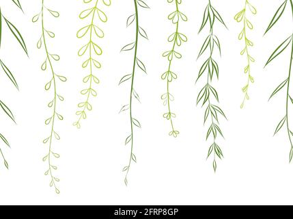 Texture de plantes grimpantes vertes à motif de caniche. Bordure horizontale sans couture à rayures fleuries. Ajout aux invitations, cartes et affiches. Illustration de Vecteur