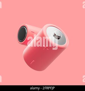 Icône de batterie illustration de rendu 3d simple sur fond rouge pastel en studio lumineux avec des ombres douces Banque D'Images