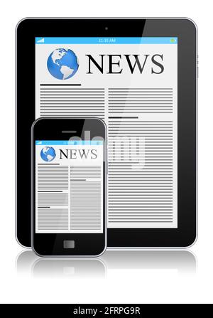 Tablette PC et téléphone portable avec informations sur un écran. Concept de technologie. image 3d Banque D'Images