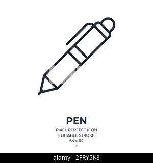 Icône de contour modifiable du stylet isolée sur une illustration vectorielle plate d'arrière-plan blanche. Pixel parfait. 64 x 64. Illustration de Vecteur