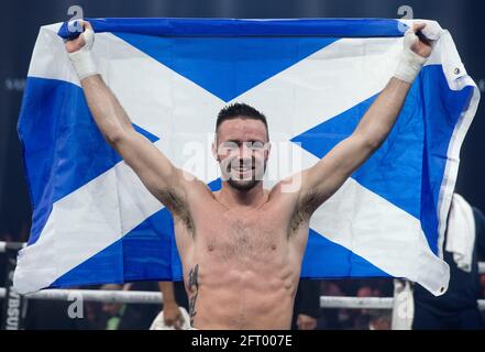 Photo du dossier datée du 03-11-2018 de Josh Taylor, qui célèbre le passage de Ryan Martin lors de leur championnat d'argent WBC à SSE Hydro, Glasgow. Date de publication : vendredi 21 mai 2021. Banque D'Images