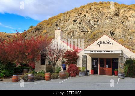 Gibbston Valley Winery, l'une des nombreuses caves de vinification près de Queenstown, dans l'île du Sud de la Nouvelle-Zélande Banque D'Images