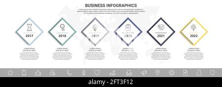 Étiquette carrée d'infographie vectorielle, conception de modèle. Business concept, Infograph avec rhombus 6 options, STEP ou segments. Elément d'infographique de ligne Illustration de Vecteur