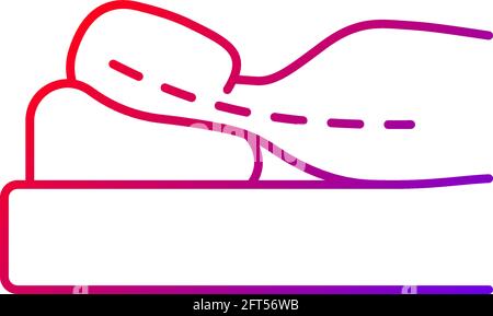 Dormir avec l'icône de vecteur linéaire à gradient élevé de la tête. Aggravation des douleurs chroniques au cou et de la raideur. Scoliose. Symboles de couleur de ligne fine. Style moderne p Illustration de Vecteur