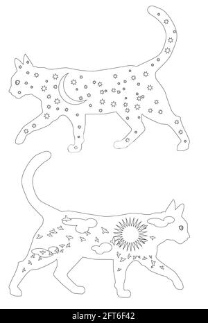 Livre de coloriage pour adulte. Illustration Cat. Motif d'encre dessiné à la main. Illustration de Vecteur