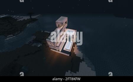 Minecraft Game – Mai 21 2021 : exemple de design moderne de la maison dans Minecraft Game 3D illustration. Éditorial Banque D'Images