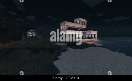 Minecraft Game – Mai 21 2021 : exemple de design moderne de la maison dans Minecraft Game 3D illustration. Éditorial Banque D'Images