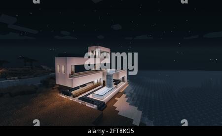 Minecraft Game – Mai 21 2021 : exemple de design moderne de la maison dans Minecraft Game 3D illustration. Éditorial Banque D'Images
