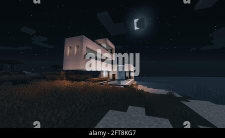 Minecraft Game – Mai 21 2021 : exemple de design moderne de la maison dans Minecraft Game 3D illustration. Éditorial Banque D'Images