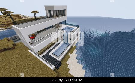 Minecraft Game – Mai 21 2021 : exemple de design moderne de la maison dans Minecraft Game 3D illustration. Éditorial Banque D'Images