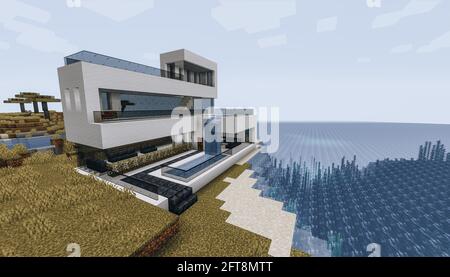 Minecraft Game – Mai 21 2021 : exemple de design moderne de la maison dans Minecraft Game 3D illustration. Éditorial Banque D'Images