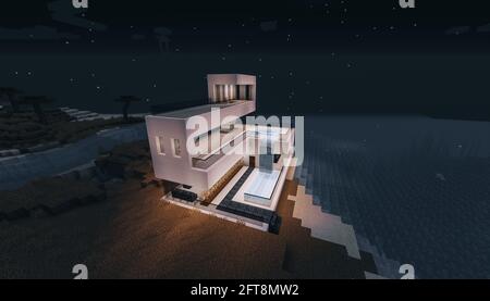 Minecraft Game – Mai 21 2021 : exemple de design moderne de la maison dans Minecraft Game 3D illustration. Éditorial Banque D'Images