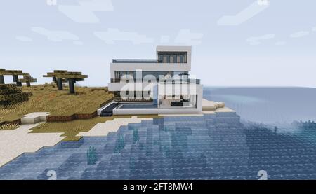 Minecraft Game – Mai 21 2021 : exemple de design moderne de la maison dans Minecraft Game 3D illustration. Éditorial Banque D'Images