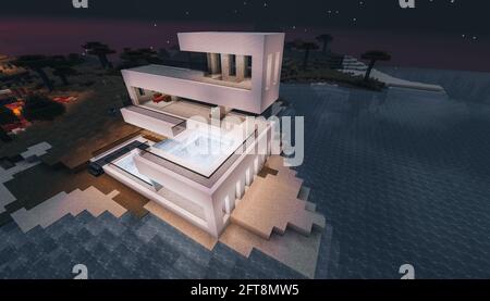 Minecraft Game – Mai 21 2021 : exemple de design moderne de la maison dans Minecraft Game 3D illustration. Éditorial Banque D'Images