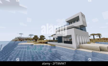 Minecraft Game – Mai 21 2021 : exemple de design moderne de la maison dans Minecraft Game 3D illustration. Éditorial Banque D'Images