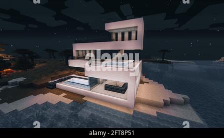 Minecraft Game – Mai 21 2021 : exemple de design moderne de la maison dans Minecraft Game 3D illustration. Éditorial Banque D'Images