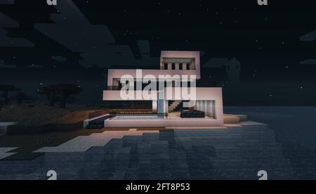 Minecraft Game – Mai 21 2021 : exemple de design moderne de la maison dans Minecraft Game 3D illustration. Éditorial Banque D'Images