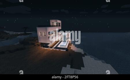 Minecraft Game – Mai 21 2021 : exemple de design moderne de la maison dans Minecraft Game 3D illustration. Éditorial Banque D'Images
