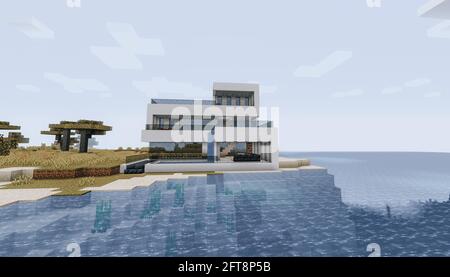 Minecraft Game – Mai 21 2021 : exemple de design moderne de la maison dans Minecraft Game 3D illustration. Éditorial Banque D'Images