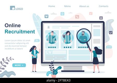 Femme responsable choisissant le meilleur candidat pour le poste. Profils de divers demandeurs d'emploi sur écran d'ordinateur. CV CV et concept de processus de recrutement en ligne. Illustration de Vecteur