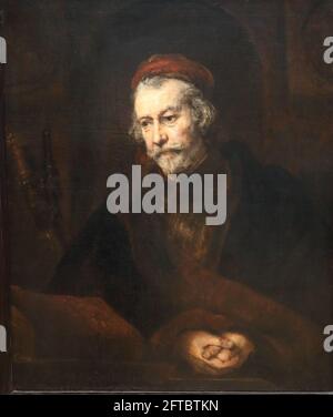 Un homme âgé comme Saint Paul par le peintre baroque flamand Rembrandt à la National Gallery, Londres, Royaume-Uni Banque D'Images