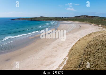 Vue aérienne de la baie de Machir, île d'Islay, hébrides intérieures, Écosse. Banque D'Images