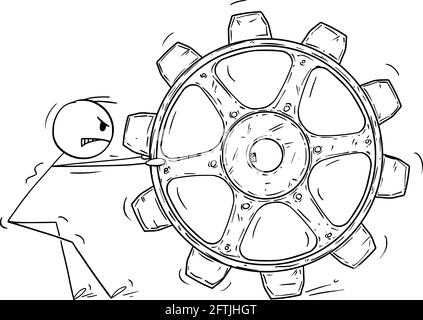 Personne traînant Grande roue dentée, concept de solution de problème, inspiration et idée, Illustration de la figure de bâton de dessin vectoriel Illustration de Vecteur