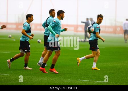 La Turbie, France - 21 mai 2021: COMME Monaco vs. RC Lens Training session avec l'allemand Kevin Voland et Aleksandr Golovin dans le Backround. Football, football, Monte Carlo, Banque D'Images