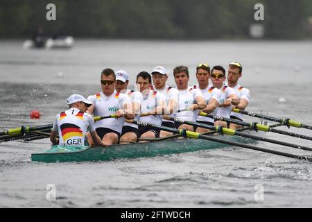 Lucerne, Suisse. 21 mai 2021. Allemagne Achter, Germanyachter, M8, Maenner, huit hommes, De droite: Hannes Ocik, Richard Schmidt, Malte Jakschik, Jakob Schneider, goalben Johannesen, OLAF Roggensac, Lauris Follert, Johannes Weissenfeld, Helmsman Martin Sauer (GER). Action.Race.coupe du monde d'aviron sur le rotsee à Lucerne, aviron, coupe du monde d'aviron, 21 mai 2021 crédit: dpa/Alay Live News Banque D'Images