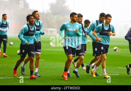 La Turbie, France - 21 mai 2021: COMME Monaco vs. RC Lens Training session avec l'allemand Kevin Voland et Aleksandr Golovin dans le Backround. Football, football, Monte Carlo, Banque D'Images