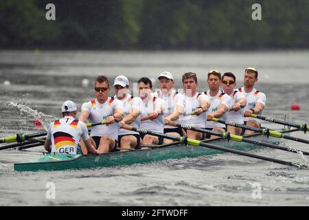 Lucerne, Suisse. 21 mai 2021. Allemagne Achter, Germanyachter, M8, Maenner, huit hommes, De droite: Hannes Ocik, Richard Schmidt, Malte Jakschik, Jakob Schneider, goalben Johannesen, OLAF Roggensac, Lauris Follert, Johannes Weissenfeld, Helmsman Martin Sauer (GER). Action.Race.coupe du monde d'aviron sur le rotsee à Lucerne, aviron, coupe du monde d'aviron, 21 mai 2021 crédit: dpa/Alay Live News Banque D'Images