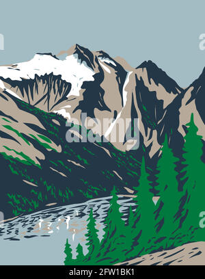 WPA Poster Art of Summit of Mount Triumph in Cascade Range situé dans le parc national de Cascades du Nord à Washington Done en travaux projet administrati Illustration de Vecteur